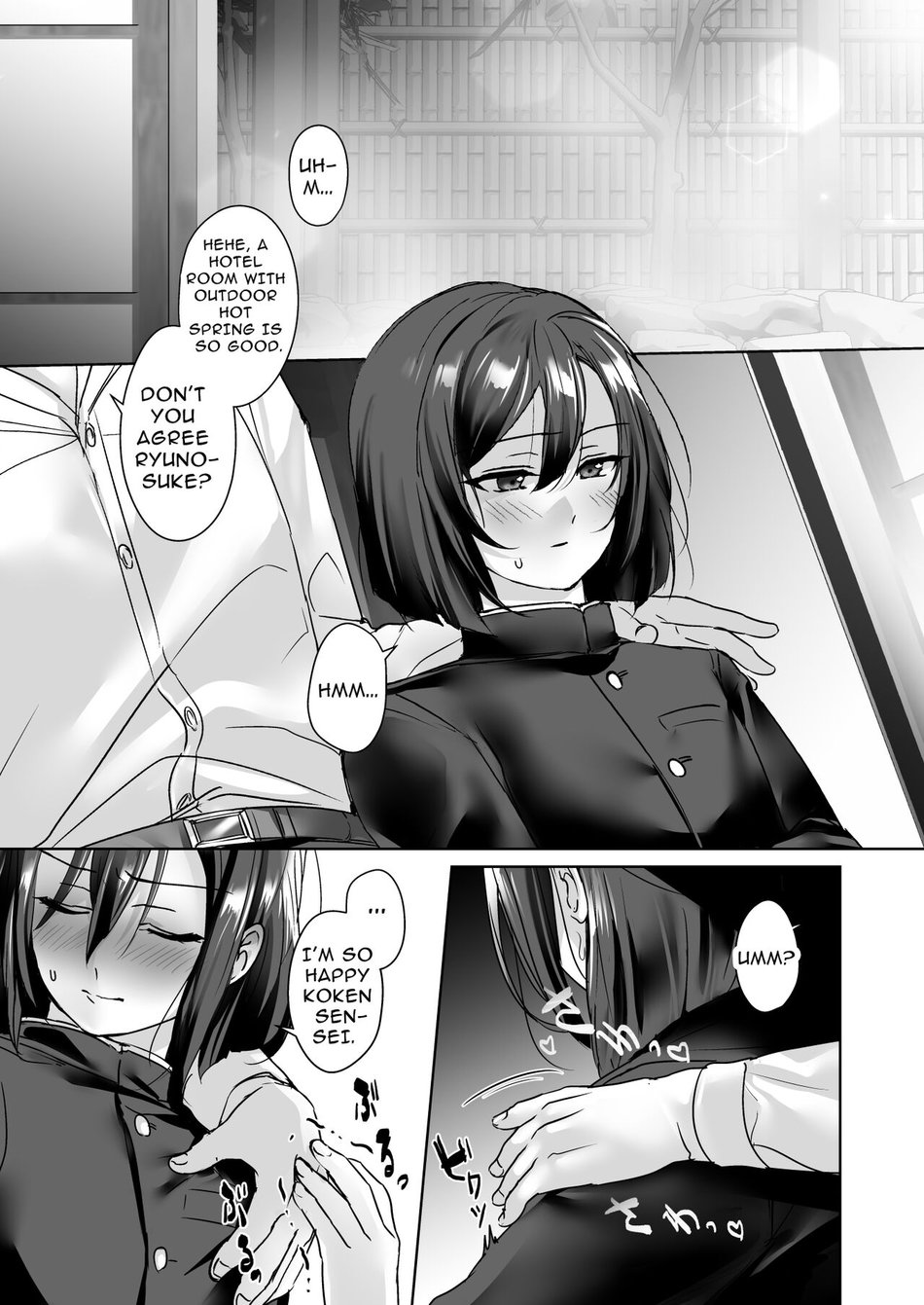 [Koko de Chikubi o Hitotsumami (Juurouta)] Oshiego no Shounen to Onsen Ecchi | Hotspring Sex With My Male Student [Eng] — 005